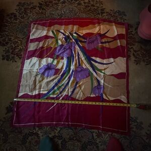 Floral Silk Scarf with Purple Accents